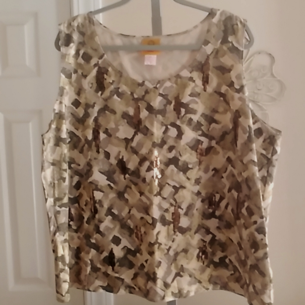 camo sequined tank top Cotton Blend Ruby Rd.